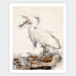 Snowy White Egret in Watercolor Sticker